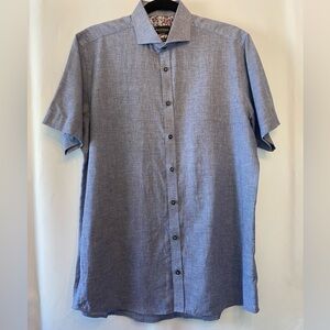 Bruun & Stengade Mens Cotton Linen Short Sleeve Button Down MD Summer Preppy